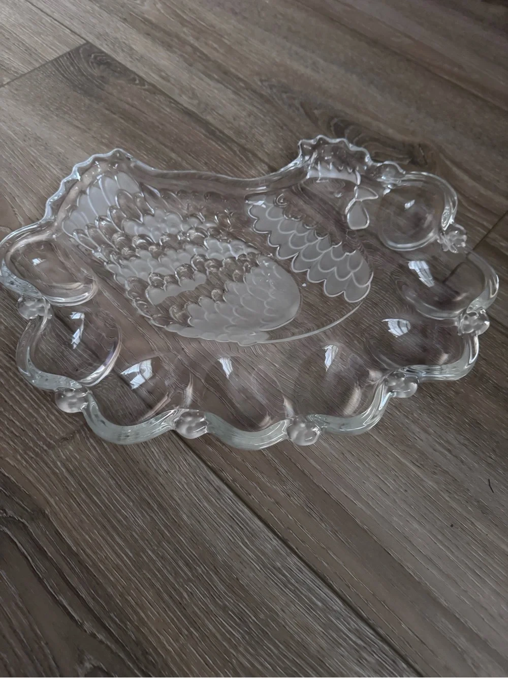 Clear Glass Decorative devil egg Serving Platter with Bird Motif